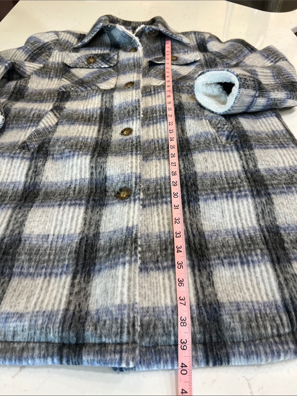 Modern Supply by Sanctuary Blue Gray Plaid Faux Wool Shacket XL - Picture 9 of 9